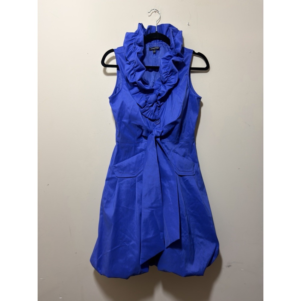 Samuel Dong Blue Bubble Dress Ruffle Collar Statement Dress WOW FACTOR Sz S